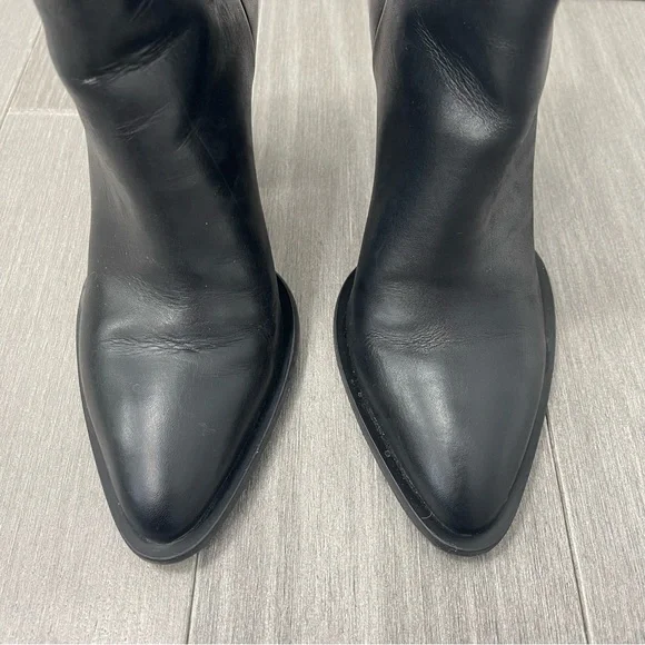 VINCE Erving Western Ankle Bootie Black Leather Stacked Heel Pointed Toe Boots 6 - Picture 7 of 16